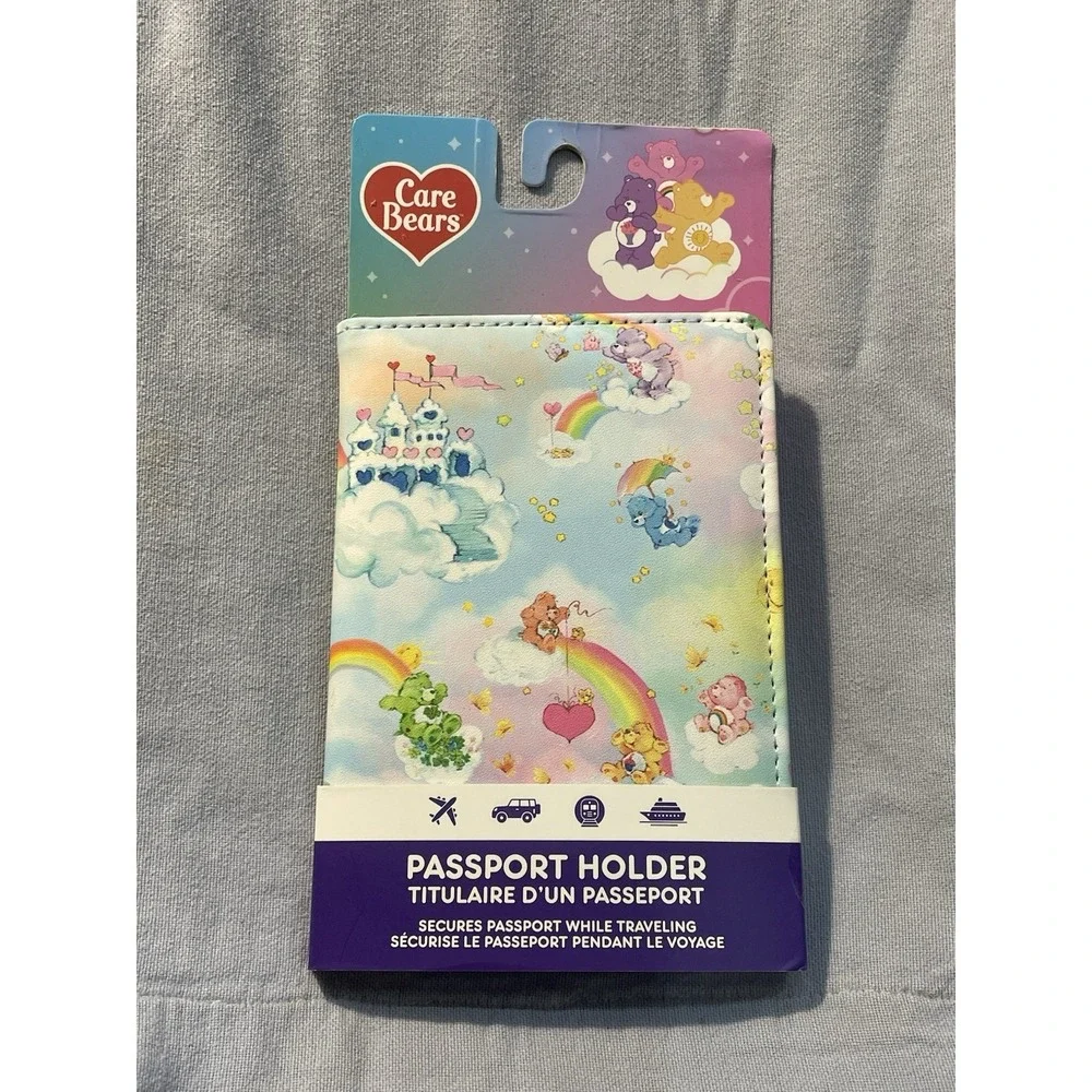 NEW Care Bears Passport Travel Holder - Rainbows Hearts & Cloud Castle